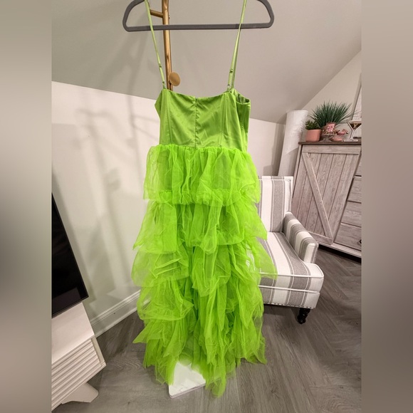 New LULUS Rule the Runway $128 Lime Green Tulle Bustier Tiered Maxi Dress LARGE - Picture 7 of 9